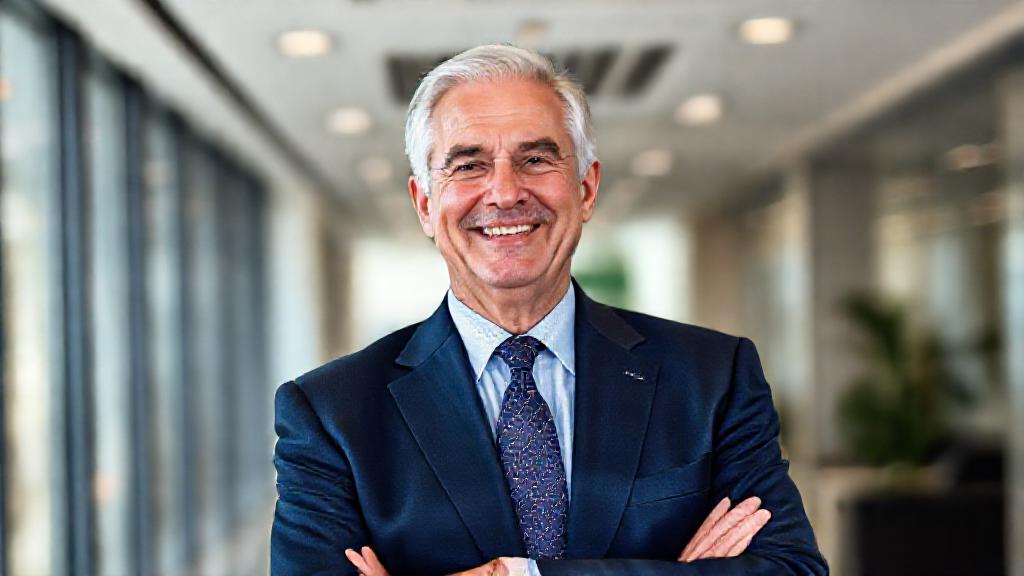 A smiling financial advisor in a bright office, illustrative